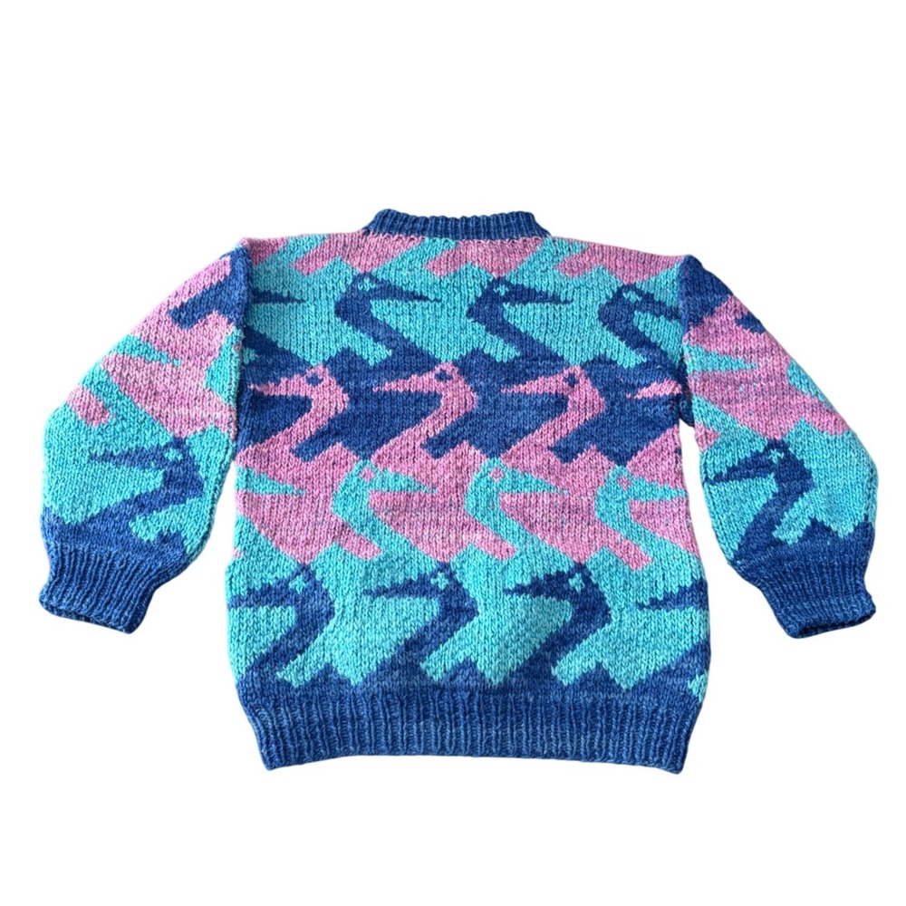 VTG Hand Made Ecuador Wool Sweater Mens Womens M Geometric Bird Knit Pullover - Picture 6 of 7